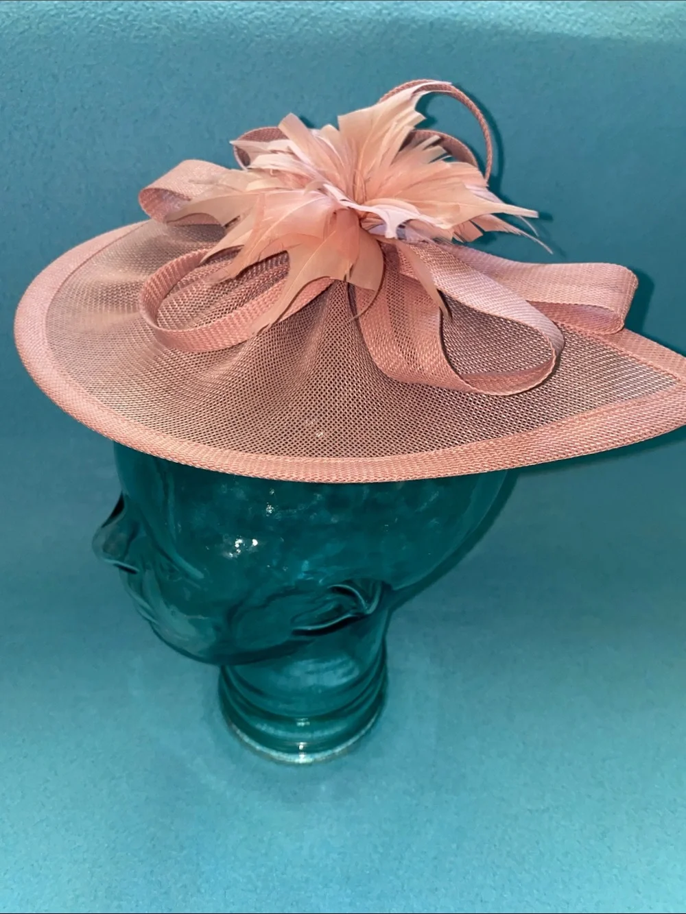 FASCINATOR teardrop hat blush pink floral feather elegant size OSFA